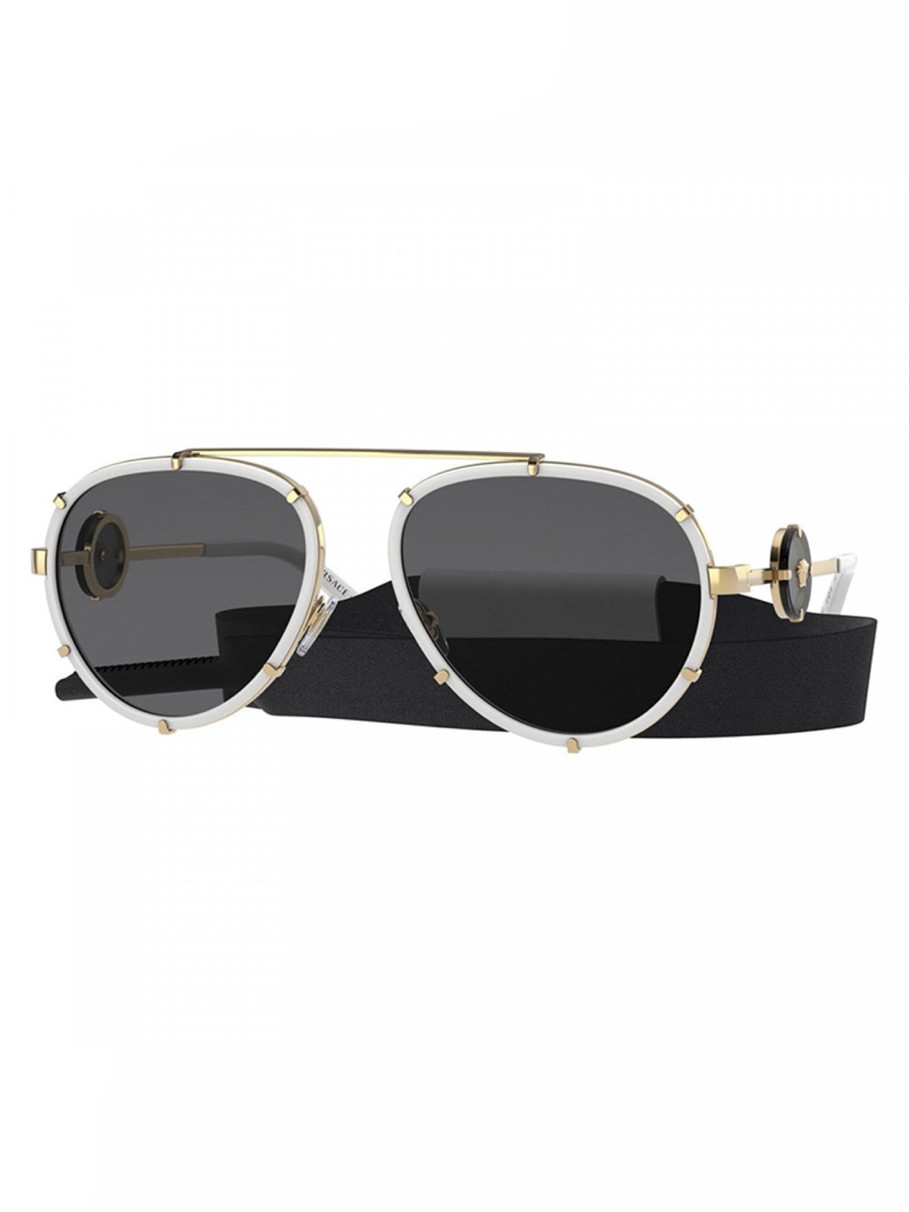 New Versace VE2232 147187 White and Gold Aviator Sunglasses Authentic - Picture 8 of 15